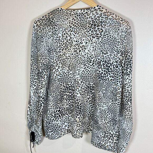Chicos Open Front Cardigan Leopard Print Tie Sleeve Large Knit Lagenlook Classic - Picture 6 of 7